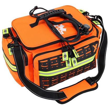 Lightning X Medium First Responder EMT Bag | LXMB25 | w/Reflective, Shoulder Strap & Zippered Compartments for First Aid + Trauma Supplies - Orange - color: Orange