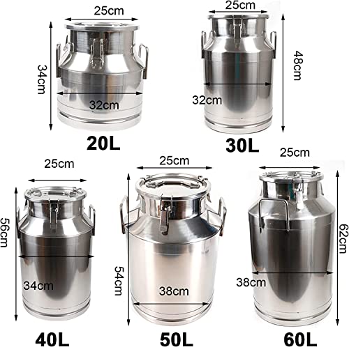 20L Stainless Steel Milk Can Wine Milk Bucket Wine Pail Bucket Milk Can Tote Jug with Sealed Lid Heavy Duty, with Independent Embedded Silicone Sealed Lid (20L) - size: 20L