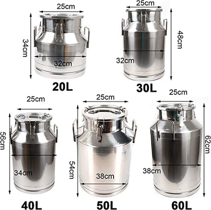 20L Stainless Steel Milk Can Wine Milk Bucket Wine Pail Bucket Milk Can Tote Jug with Sealed Lid Heavy Duty, with Independent Embedded Silicone Sealed Lid (20L) - size: 20L