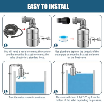MorningRo 4 Pack Water Float Valve 1/2" to 3/4'' Auto Shut off Water Tank Float Valve 304 Stainless Steel Fully Automatic Level Control for Pool, Livestock Troughs (Regular Style) - style: Regular Style