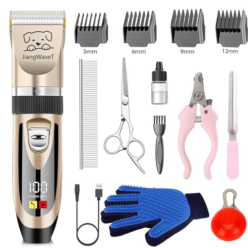 Dogs Hair Trimmer, Dogs Shaver Clippers Grooming Kit - Low Noise Cordless Rechargeable Dog & Cat Horses Clippers, Heavy Duty, Quie