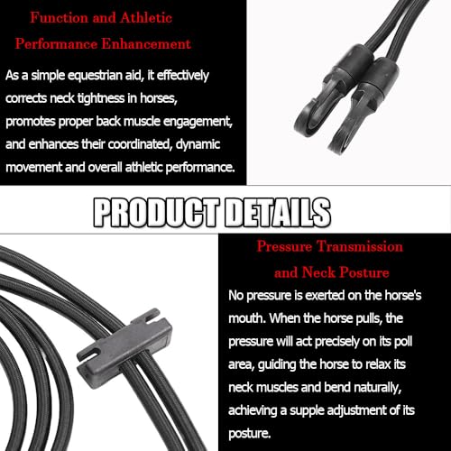 Horse Side Reins with Elastic Latex, Adjustable Equestrian Training Equipment, Horse Neck Stretcher, Nylon Training Rope for Horse Training (118in Length)