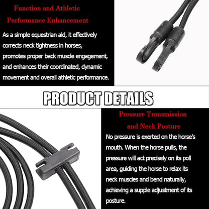 Horse Side Reins with Elastic Latex, Adjustable Equestrian Training Equipment, Horse Neck Stretcher, Nylon Training Rope for Horse Training (118in Length)