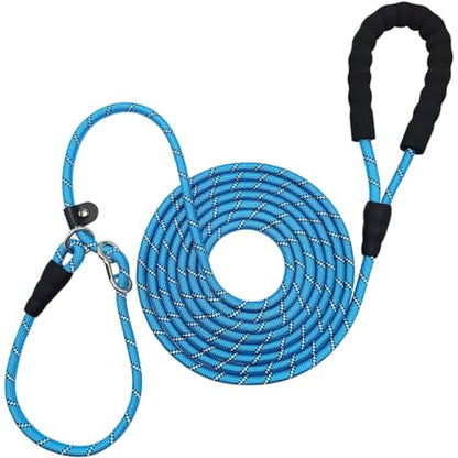 20FT Long Slip Lead Dog Training Leash 3/8" Thick Nylon Rope Leash | Reflective Anti-Choking Slip Leash with Comfortable Handle, Quick Control Medium Large Dogs No Pull (20ftx3/8", Blue) - color: Blue, size: 3/8in x 20ft