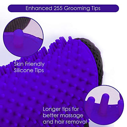 Pet Hair Removal Glove with 255 Silicone Tips for Dogs & Cats,1 Pair Purple