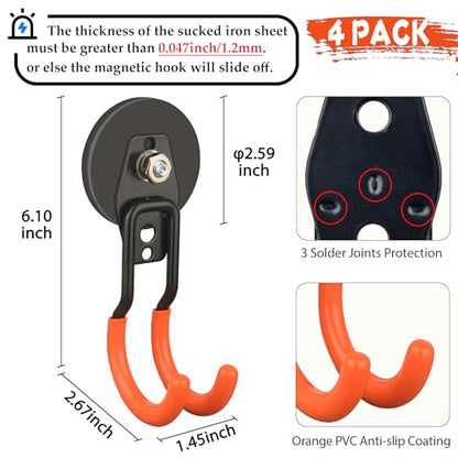 ULIBERMAGNET New Upgraded Garage Strong Magnetic Hooks, 4 Pack Heavy Duty Large J Hooks with Magnet, Anti-Slip Coating Magnet Hooks for Garden Tools, Ropes,Drill - style: V1 PRO 2.59" Medium J Orange 4PC