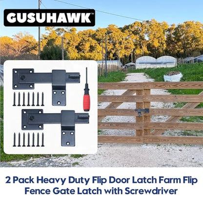 2 Pack Heavy Duty Barn Door Latch, Gate Latch for Wooden Fence