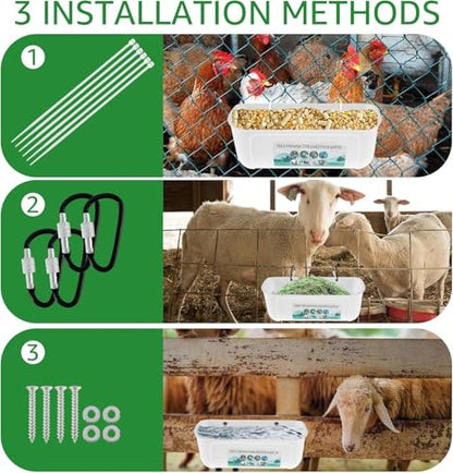 2 Pack Chicken Duck Dog Feeder, Poultry Feeders and Waterers, Hanging Goat Feeder, Livestock Feeding Container, Feed Trough and Waterer Bucket with Clips (White) - color: White