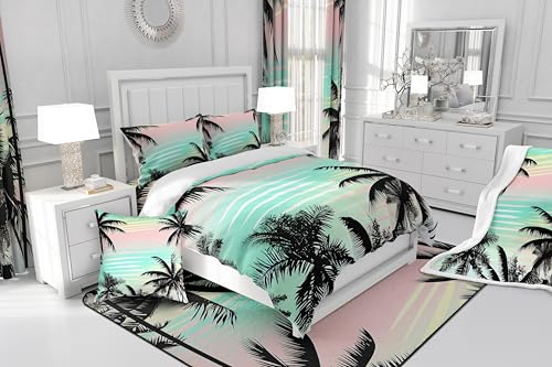 Feelyou Palm Tree Print Sherpa Blanket Hawaiian Tropical Island Fleece Throw Blanket Botanical Branches Plush Fuzzy Blanket for Sofa Bed Couch 50" x 60" - color: Multi 27, size: 50" x 60"