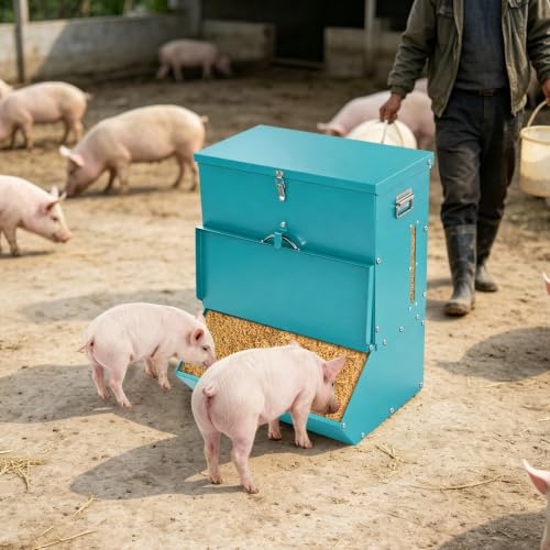 2 Door Pig Feeder, Hog Feeder, Metal Piglet Feeder Suitable - size: 3.7 Bushel