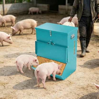 2 Door Pig Feeder, Hog Feeder, Metal Piglet Feeder Suitable - size: 3.7 Bushel