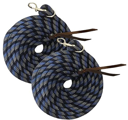 Majestic Ally 14' Pack of 2 Poly Training Lead Rope with Leather Popper for Horses & Livestock – 14 Foot Long and 5/8 inch Thick - Replaceable Heavy-Duty Bolt Snap (Navy-Blue-White) - color: Navy-Blue-White