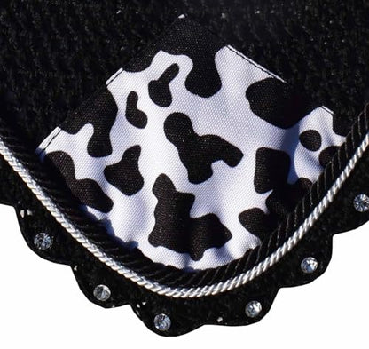 Cow Print Saddle Pad Set with Matching Ear Bonnet – Animal Print Horse Riding Gear – Non-Slip & Breathable – Western/English Show - size: Cob