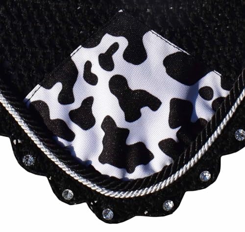 Cow Print Saddle Pad Set with Matching Ear Bonnet – Animal Print Horse Riding Gear – Non-Slip & Breathable – Western/English Show - size: Pony