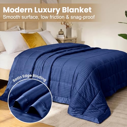 downluxe King Size Blanket with Satin Trim, Lightweight Down Alternative King Blanket for All Season, Machine Washable (Navy, 108 x 90 Inch) - color: Navy, size: King