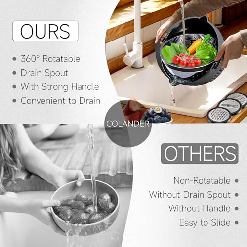 4-1 Colander with Bowl Set - Pasta Strainer - Colander for Kitchen - Strainers and Colanders Rice Strainer Fruit Cleaner Veggie Wash Sink Strainer Kitchen Essentials - Black - color: Black