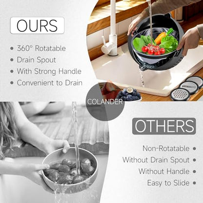 4-1 Colander with Bowl Set - Pasta Strainer - Colander for Kitchen - Strainers and Colanders Rice Strainer Fruit Cleaner Veggie Wash Sink Strainer Kitchen Essentials - Black - color: Black
