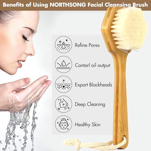 NORTHSONG Body Brush+Face Brush,Deep Cleaning Exfoliating Set,Gift Ready - size: 17.72 Inch back brush+face brush-2Packs