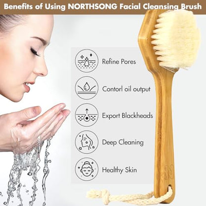 NORTHSONG Body Brush+Face Brush,Deep Cleaning Exfoliating Set,Gift Ready - size: 17.72 Inch back brush+face brush-2Packs