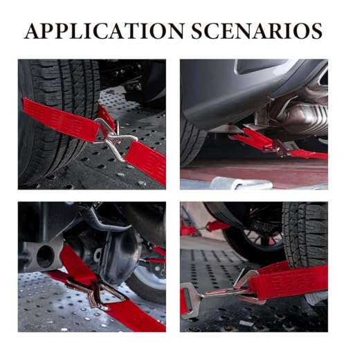 DXNQ 2" × 29" Premium Axle Tie Down Strap with D Rings, Heavy Duty Axle Strap with Protective Sleeve Working Load Limit 6614 Lbs, High Tension Axle Strap for Securing Car Transport (Red) - color: Red