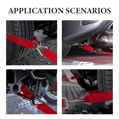 DXNQ 2" × 29" Premium Axle Tie Down Strap with D Rings, Heavy Duty Axle Strap with Protective Sleeve Working Load Limit 6614 Lbs, High Tension Axle Strap for Securing Car Transport (Red) - color: Red