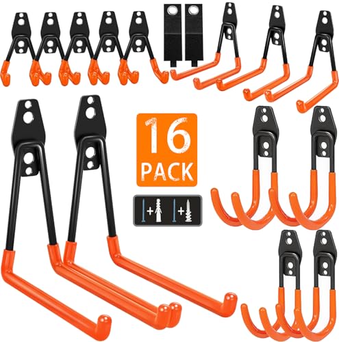 KOFANI Heavy Duty Steel Hooks-16PK Orange Wall Mount Garage Storage Hangers - color: Orange, size: 16 Pack