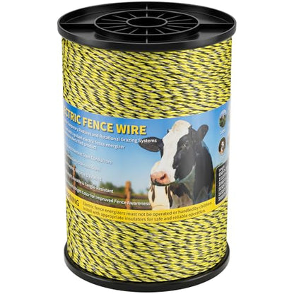 Electric Fence Wire 3366Ft 1026M- 6 Stainless Steel Strands Polywire for Reliable Conductivity - Electric Fence Poly Wire for Portable Livestock Fencing - size: 3366 Feet/1026 Meters