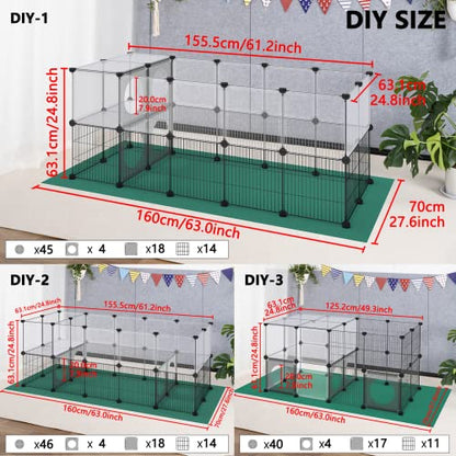 DINMO 36 Panels Bunny Playpen, Oxford Mat & Game Holes, Expandable Fence - style: Plastic and Metal Mesh Design
