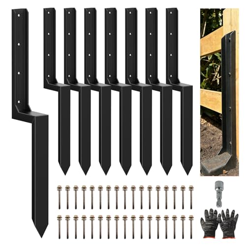 8PCS Fence Post Repair Kit, Heavy Duty Fence Posts Repair Stakes for Fix Wooden Broken Posts, Repair Tilted (8, Black) - color: Black
