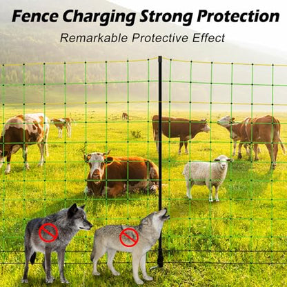 Electric Fence Netting, 35.4" x 164' Portable Electric Net Fence for Goats, Sheep, Lambs, Hogs in Backyards, Farms, Ranches, Homesteads and Gardens,(14 Posts, 2 Spikes,Green) - size: 35.4" x 164'