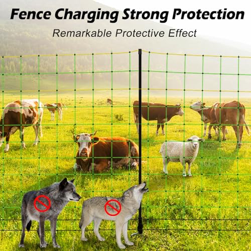 Electric Fence Netting,Livestock Neting,49.6" x 164' Portable Electric Net Fence for Goats,Sheep, Lambs,Hogs in Backyards,Farms,Ranches,Homesteads and Gardens,(14 Posts, 2 Spikes,Green) - size: 49.6" x 164'