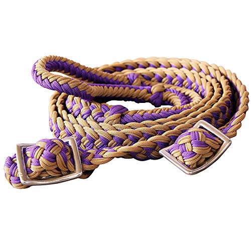 HILASON Braided Poly Barrel Horse Racing Reins Flat Grip Knots 1" X 8Ft | Rein Gifts - color: Burgundy-Tan