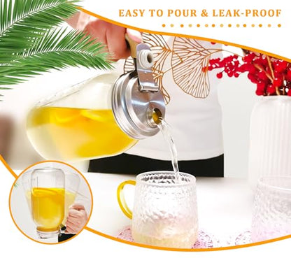 Glass Pitcher With Lid,304 Stainless Steel Lid,2 Seal Ring,64 oz(2 Quart/1.8 Liter),Mason Jar Cold Brew Water Iced Tea Brewing Breast Milk Pitcher,Sun Tea Glass Jar For Outside,Pitchers For Drinks - color: Brown
