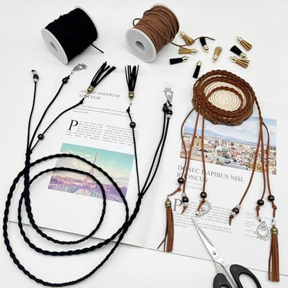 LUSTEMBER Leather String, Faux Leather Cord, Flat Suede Leather Lace for Necklaces, Bracelets, Jewelry Making, Tassels, Dream Catchers and Art Crafts - size: Brown