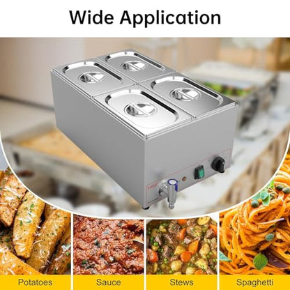 Valgus Commercial Stainless Steel 4 Sections Bain Marie Food Warmer 16 Qt - size: 4 Sections with Tap