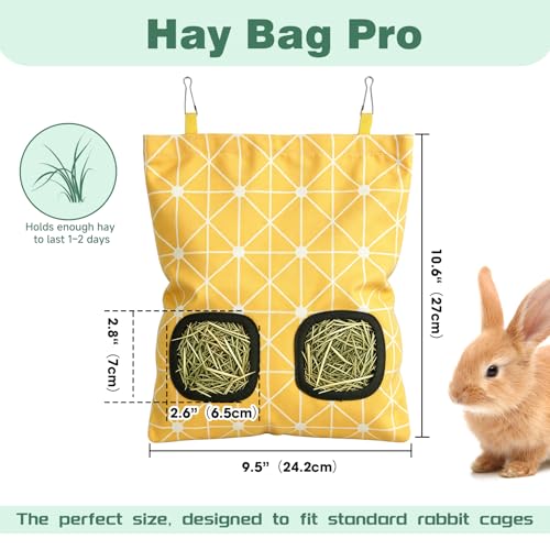 Rabbit Hay Bag 2 Pack - 2 Holes Hanging Bunny Hay Feeder Holder | Guinea Pig Hay Feeder with Metal Hooks, Oxford Cloth Feeding Bag Storage for Chinchillas and Small Animals (Blue Yellow) - color: Blue Yellow