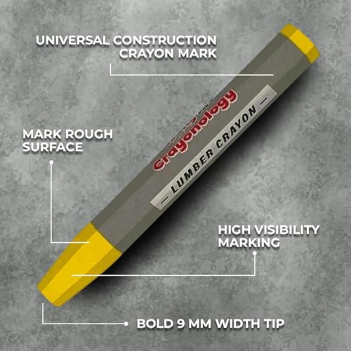 Lumber Crayons – Yellow, Pack of 12 | Hexagonal Construction Marking Crayons for Wood, Concrete, Asphalt, Metal | Durable, Smudge-Free, Break-Resistant - color: Yellow