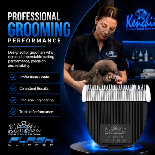 Kenchii Flash Clipper Blade Fine Detailer, Original Flash Only | Stay-cool stainless steel, corrosion-resistant coating, detachable for easy cleaning, precision pet grooming - size: Fine Detailer