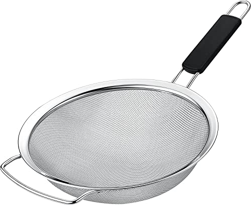 9" Large Extra Fine Mesh Strainer with Thermo Plastic Rubber Handle - Sieve Fine Mesh Stainless Steel - Ideal to Strain Pasta, Quinoa and Rice