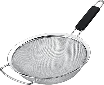 9" Large Extra Fine Mesh Strainer with Thermo Plastic Rubber Handle - Sieve Fine Mesh Stainless Steel - Ideal to Strain Pasta, Quinoa and Rice