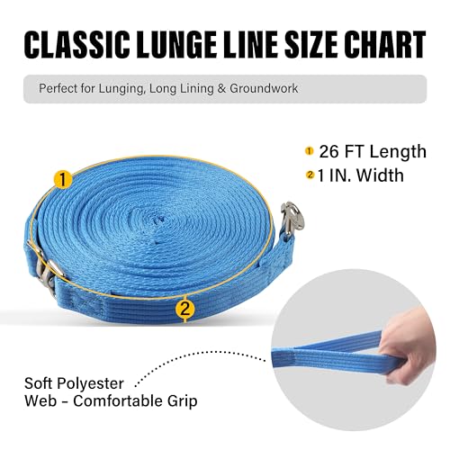 26FT Horse & Dog Training Leash - Lunge Line with 360° Swivel Snaps - color: Light Blue