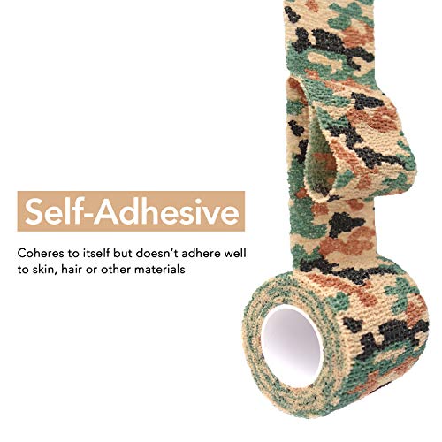 RISEN Cohesive Bandage 2” x 5 Yards, 6 Rolls, Self Adherent Wrap Medical Tape, Adhesive Flexible Breathable First Aid Gauze Ideal for Stretch Athletic - color: Desert Camo, size: 6 Count (Pack of 1)