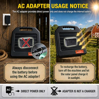 Solar Electric Fence Charger - 1.25 Joules Electric Fence Energizer, 70 Mile Range 10W Solar Powered Integrated Machine Without Needing an External Power Source for Livestock and Garden Protection - size: LFR050-Pro