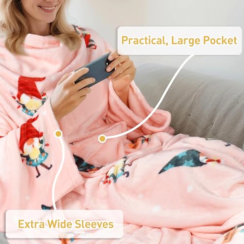 Catalonia Wearable Blanket with Sleeves for Women & Men, Fleece Wrap Throw - color: Christmas Dwarfs