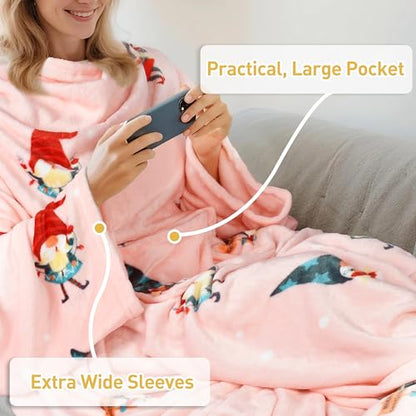 Catalonia Wearable Blanket with Sleeves for Women & Men, Fleece Wrap Throw - color: Christmas Dwarfs