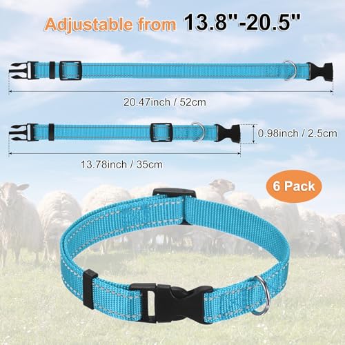 M METERXITY 6-Pack Reflective Goat Collars with Bells, 13.8"-20.5" Polyester Adjustable Pet Collar with Anti-Lost Grazing Copper Bell for Small Farm Animal/Sheep/Cow/Goat [Blue] - color: Blue