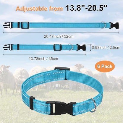 M METERXITY 6-Pack Reflective Goat Collars with Bells, 13.8"-20.5" Polyester Adjustable Pet Collar with Anti-Lost Grazing Copper Bell for Small Farm Animal/Sheep/Cow/Goat [Blue] - color: Blue