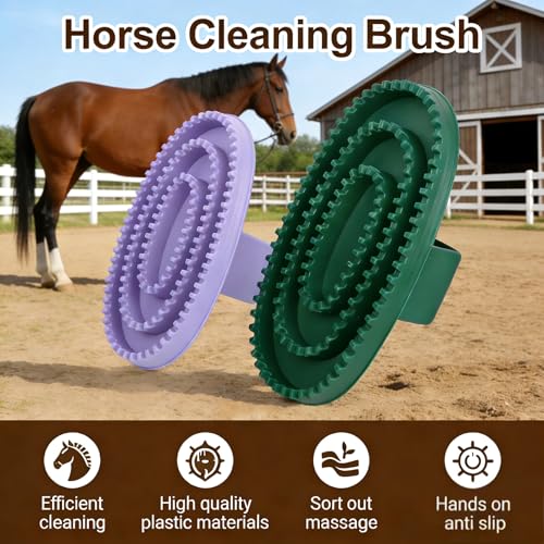 Rubber Curry Comb with Handle Green Large