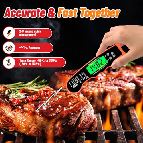 Meat Thermometer Digital, Instant Read Digital Meat Thermometer - color: Orange