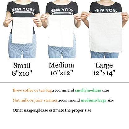 Reusable Cheesecloth Bags, 100% Cotton Fine Mesh Strainer for Cold Brew Coffee, Nut Milk, Tea & Juice - Large (2 Pack) - size: Large,2 Pack